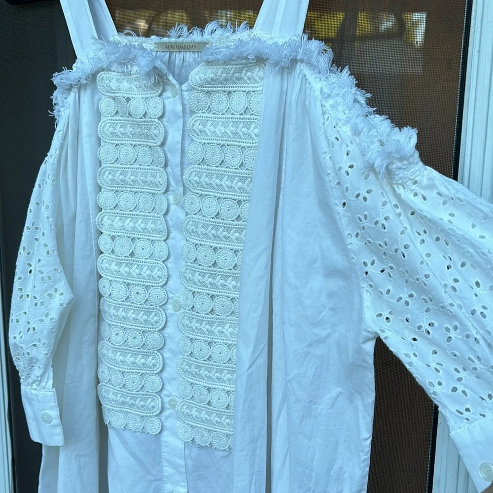 KOBI HALPERIN LADIES WHITE EYELET EMBROIDERED OFF SHOULDERS NANDA DRESS